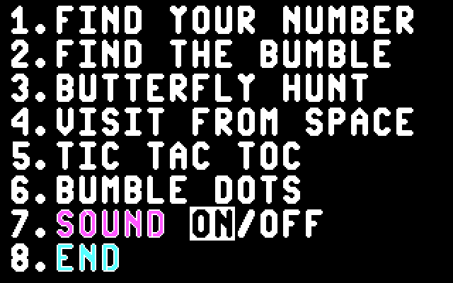 Bumble Games IBM PC/Compatibles Screenshot: The main menu.