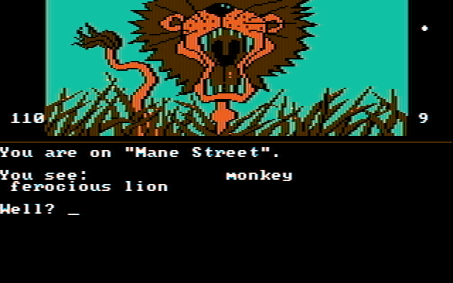Dallas Quest, The IBM PC/Compatibles Screenshot: Oh...a lion is on Mane Street...ha ha!