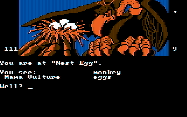 Dallas Quest, The IBM PC/Compatibles Screenshot: Mama looks mean, it may be dangerous to take the eggs!