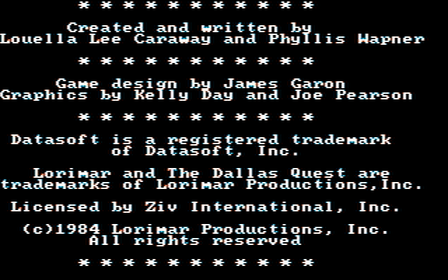 Dallas Quest, The IBM PC/Compatibles Screenshot: Credits screen.