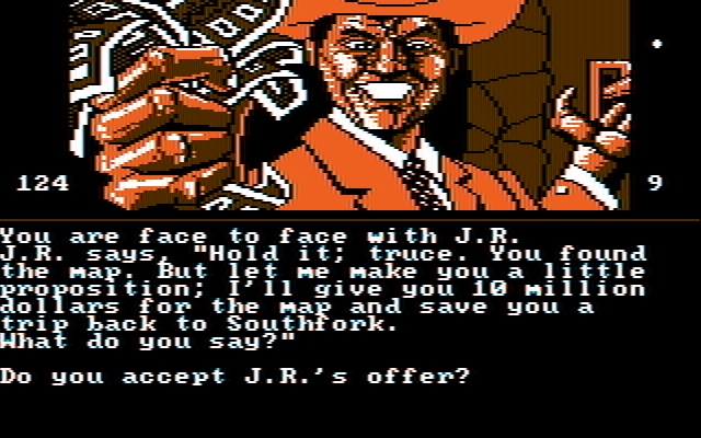 Dallas Quest, The IBM PC/Compatibles Screenshot: Do you accept J.R.'s offer?