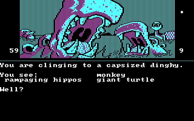 Dallas Quest, The IBM PC/Compatibles Screenshot: How can I calm the rampaging hippos?