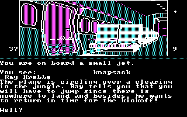 Dallas Quest, The IBM PC/Compatibles Screenshot: Time to jump out of this jet...