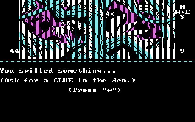 Dallas Quest, The IBM PC/Compatibles Screenshot: I spilled something...guess I need to ask for a clue?