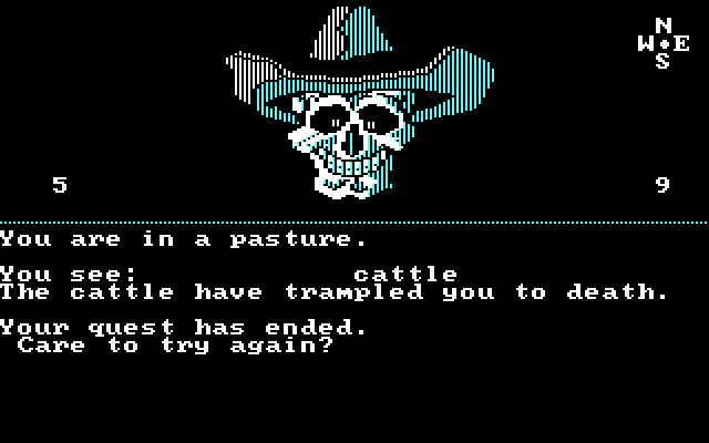 Dallas Quest, The IBM PC/Compatibles Screenshot: Trampled to death is one way to die in the game.