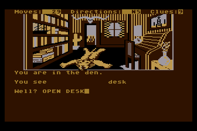 Dallas Quest, The Atari 8-bit Screenshot: Hmm, let's see what's in the desk...