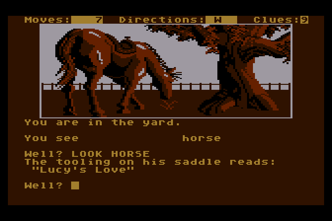 Dallas Quest, The Atari 8-bit Screenshot: Here's the horse "Lucy's Love".