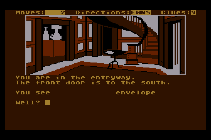 Dallas Quest, The Atari 8-bit Screenshot: Exploring the house...there is an envelope here!
