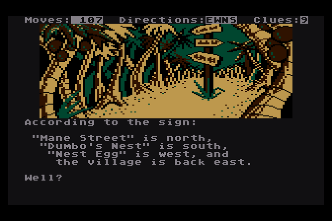 Dallas Quest, The Atari 8-bit Screenshot: Another crossroads...