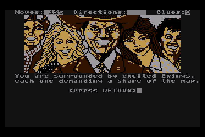 Dallas Quest, The Atari 8-bit Screenshot: What do the Ewings want with this map?