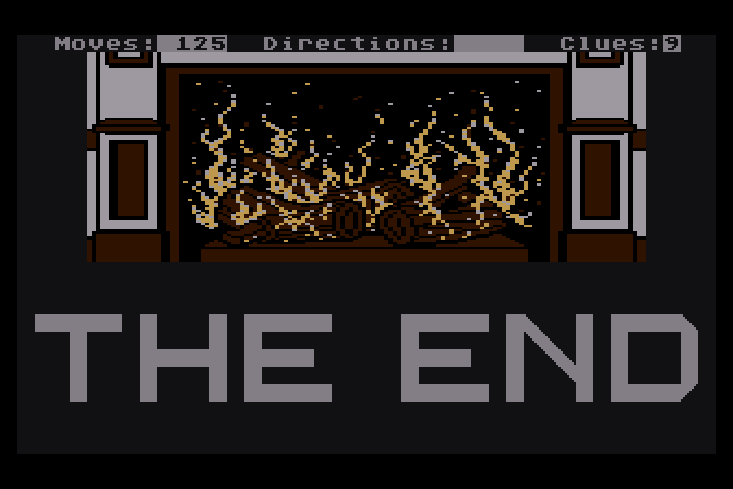 Dallas Quest, The Atari 8-bit Screenshot: The end! Play again?