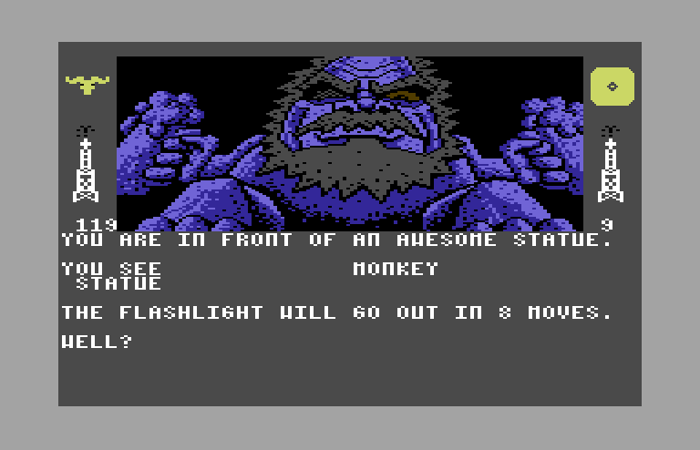 Dallas Quest, The Commodore 64 Screenshot: This is an awesome statue...