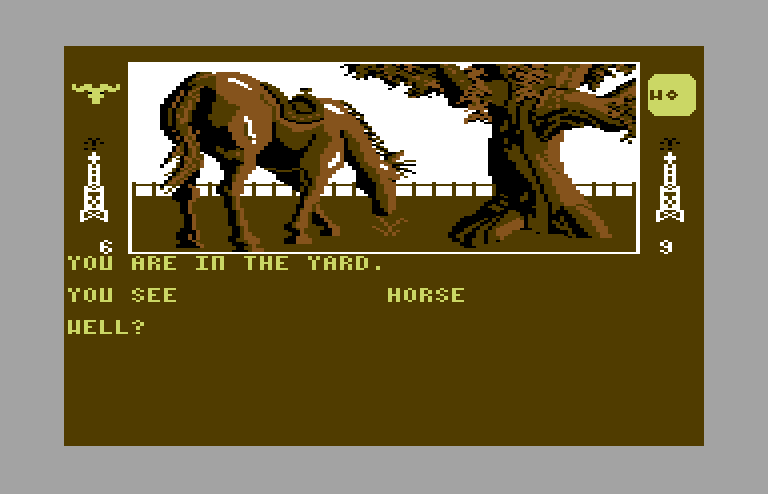 Dallas Quest, The Commodore 64 Screenshot: There's a horse here...