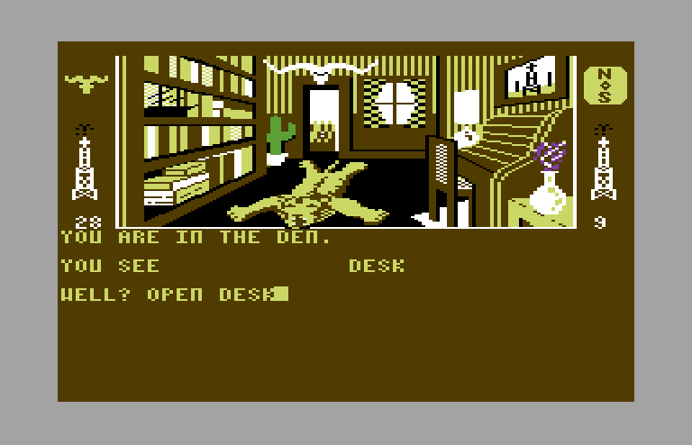 Dallas Quest, The Commodore 64 Screenshot: Is anything inside this desk?