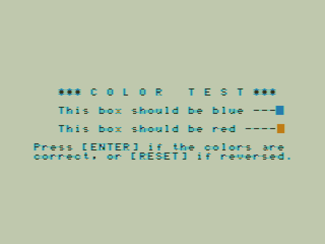 Dallas Quest, The TRS-80 Color Computer Screenshot: Color calibration screen.