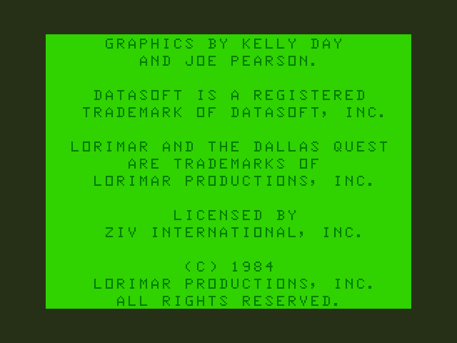Dallas Quest, The TRS-80 Color Computer Screenshot: Credits screen.