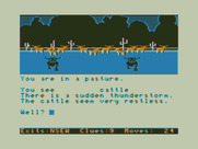 Dallas Quest, The for TRS-80 Color Computer - A thunderstorm spooks the cattle!