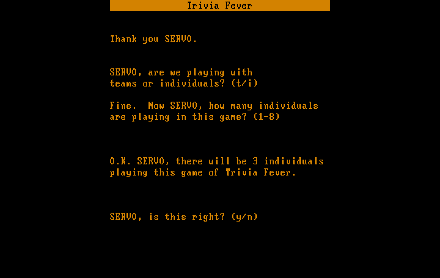 Trivia Fever IBM PC/Compatibles Screenshot: Let's setup the players now...