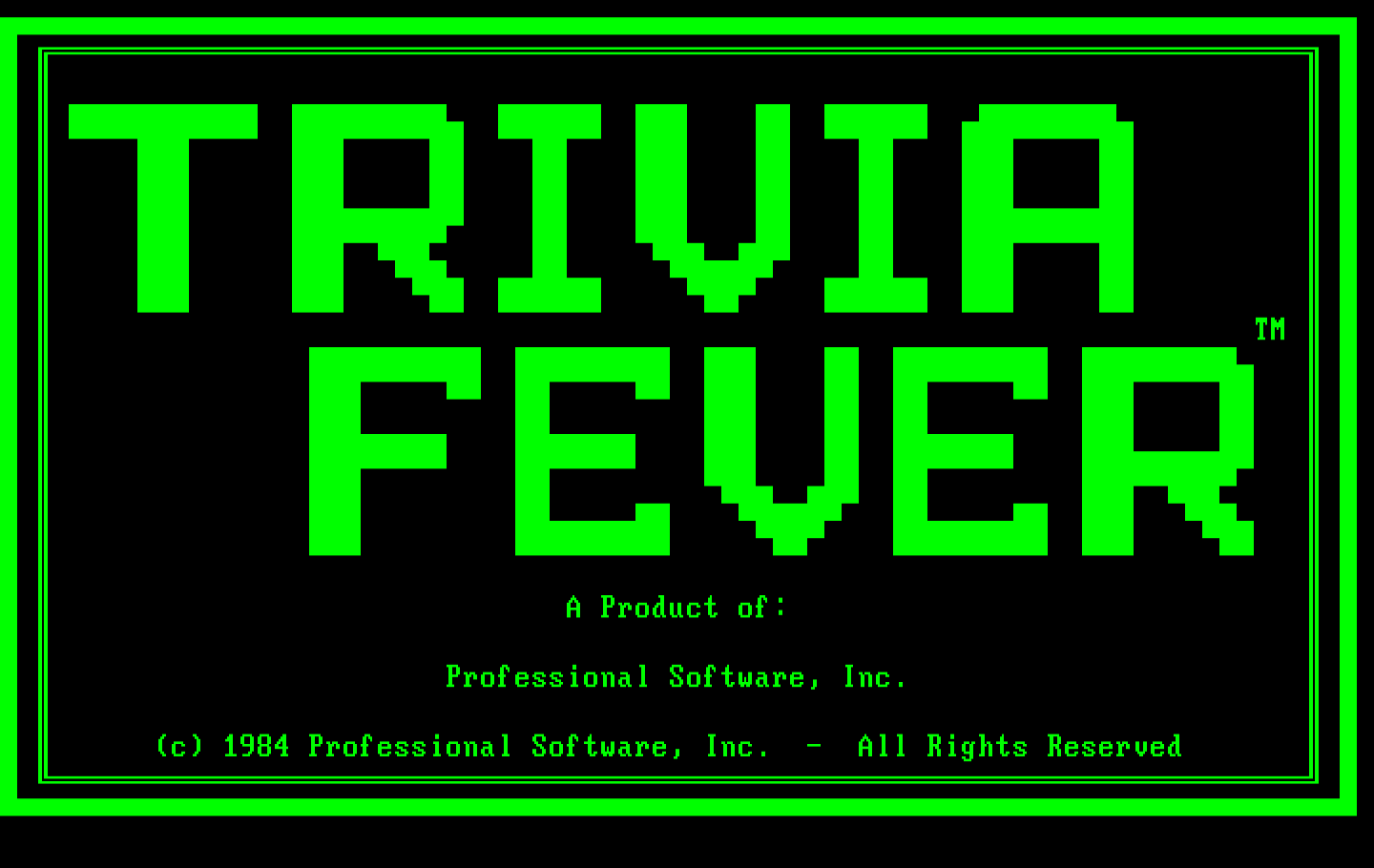 Trivia Fever IBM PC/Compatibles Screenshot: Title screen.