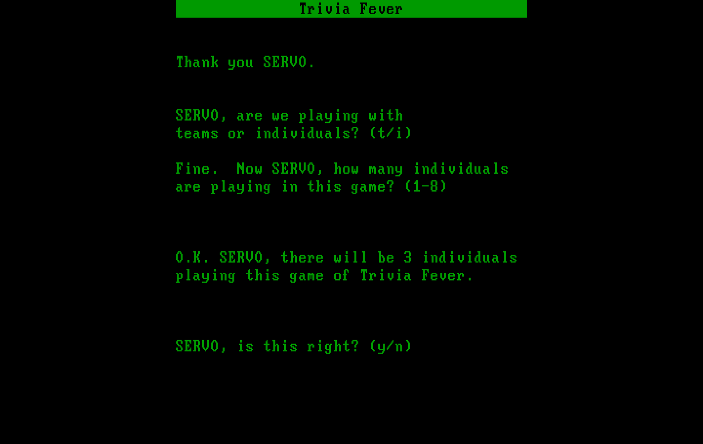 Trivia Fever IBM PC/Compatibles Screenshot: Let's setup the players now...