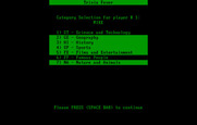 Trivia Fever for IBM PC/Compatibles - Selecting categories for players.