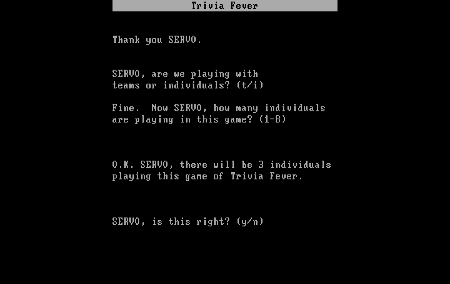 Trivia Fever IBM PC/Compatibles Screenshot: Let's setup the players now...