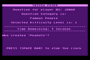 Trivia Fever for Atari 8-bit - When a correct player responds, press space to stop the clock!