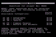 Trivia Fever for Atari 8-bit - Choose a category for the next player.