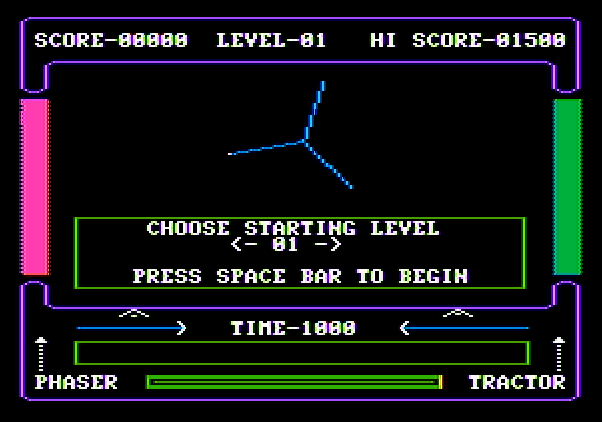 High Orbit Apple II Screenshot: Choose a starting level, and begin!