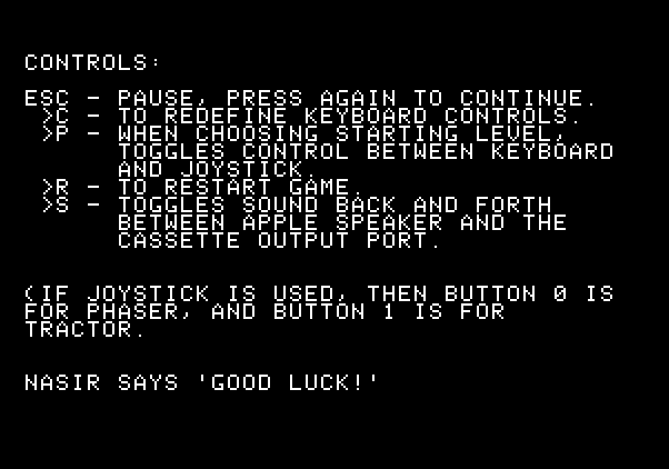 High Orbit Apple II Screenshot: Game instructions continued...