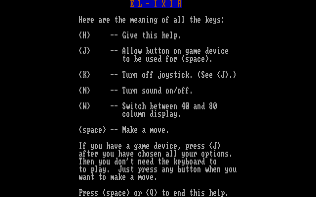 El-Ixir IBM PC/Compatibles Screenshot: Game instructions continued...