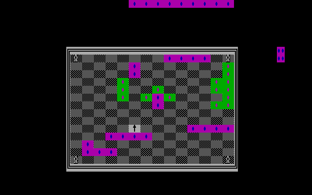 El-Ixir IBM PC/Compatibles Screenshot: The white highlighted block will have the arrow move direction until time runs out...select one quickly!