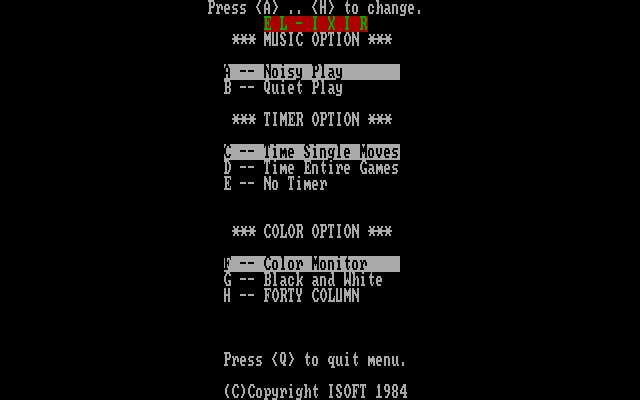El-Ixir IBM PC/Compatibles Screenshot: Game options menu.