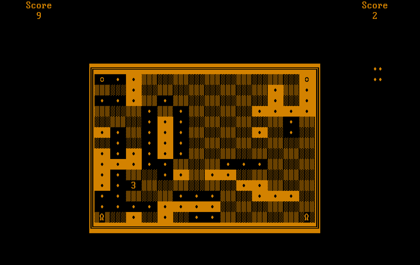 El-Ixir IBM PC/Compatibles Screenshot: The "3" block indicates I was randomly given three blocks to claim with my color.