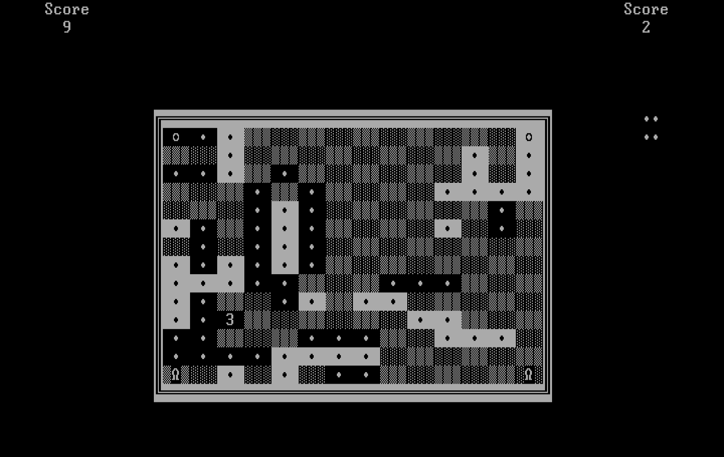 El-Ixir IBM PC/Compatibles Screenshot: The "3" block indicates I was randomly given three blocks to claim with my color.