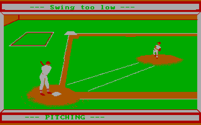 Dave Winfield's Batter Up! IBM PC/Compatibles Screenshot: Oops, swing too low...