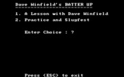 Dave Winfield's Batter Up! for IBM PC/Compatibles - The main menu.