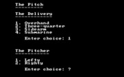 Dave Winfield's Batter Up! for IBM PC/Compatibles - Pitches menu.