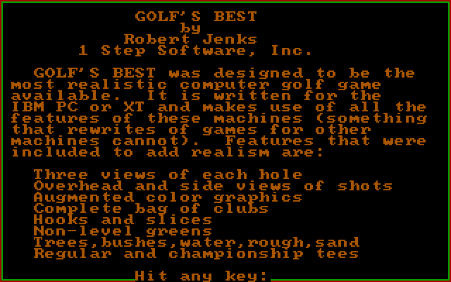 Golf's Best: Pinehurst - World's Premier Golf Course IBM PC/Compatibles Screenshot: Instructions, page 1.