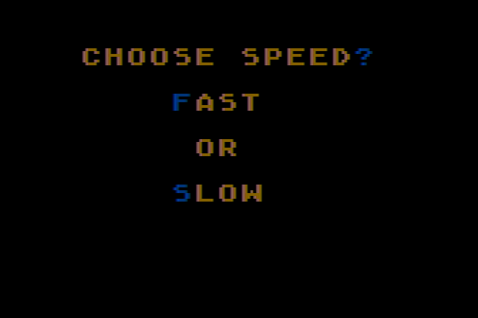 Crush, Crumble and Chomp! Atari 8-bit Screenshot: Choose a game speed.