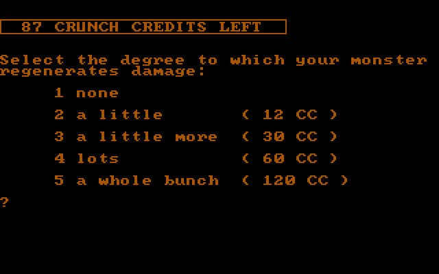 Crush, Crumble and Chomp! IBM PC/Compatibles Screenshot: There are a variety of categories to customize your monster.