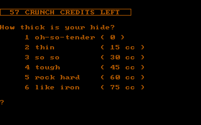 Crush, Crumble and Chomp! IBM PC/Compatibles Screenshot: How thick is your hide?