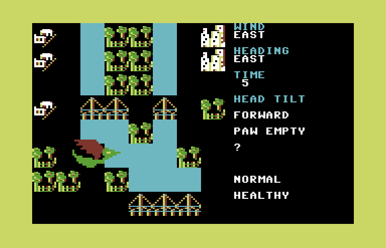 Crush, Crumble and Chomp! Commodore 64 Screenshot: Flying into town...