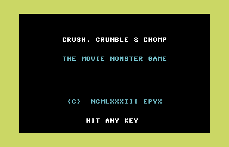 Crush, Crumble and Chomp! Commodore 64 Screenshot: Title screen.