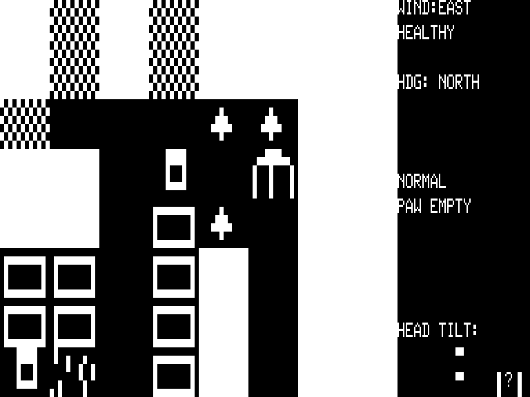 Crush, Crumble and Chomp! TRS-80 Screenshot: Terrorizing a city as a giant robot.