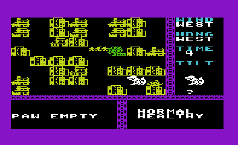 Crush, Crumble and Chomp! Commodore VIC-20 Screenshot: Clomping through the city...