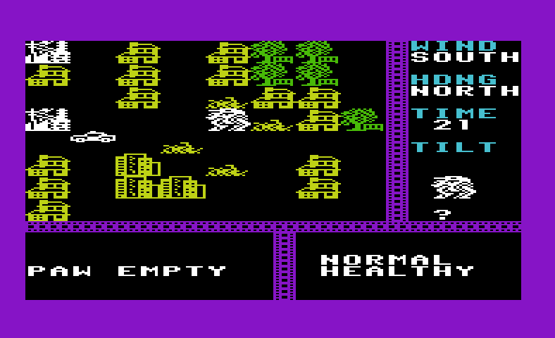 Crush, Crumble and Chomp! Commodore VIC-20 Screenshot: Destroying buildings...