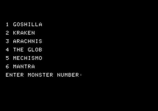 Crush, Crumble and Chomp! Apple II Screenshot: What monster do you want?