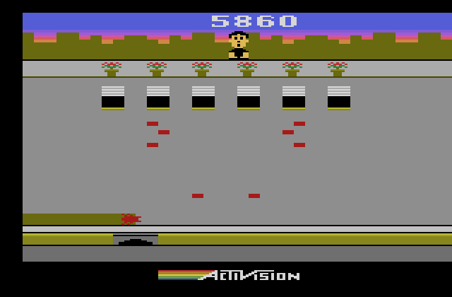 Crackpots Atari 2600 Screenshot: Too many bugs made it to the windows, so a layer of wall is eaten away...