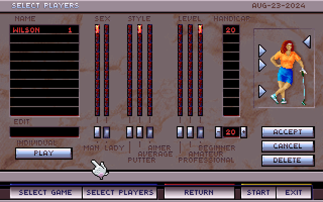 Wilson ProStaff Golf IBM PC/Compatibles Screenshot: Setup the players...